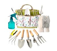 Bamworld Lot de 9 Outils de Jardin ergonomiques en Acier Inoxydable avec Sac de Transport Floral, Gants de Jardin et Vaporisateur Coffret pour Homme et Femme