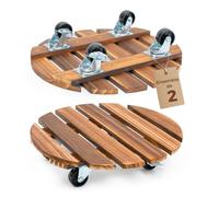 Bamworld Porte Plante a roulettes, Lot de 2 Plateaux Roulants pour Plantes 30,5 cm, Support avec roulettes Pivotantes et Verrouillables, Capacite 100 KG, pour Interieur et Exterieur, Marron Fonce