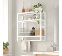 Bamworld Rangement Mural pour Salle de Bain à Placer au-Dessus des Toilettes Étagère d'angle à 3 Niveaux Organisateur Porte-Serviettes Armoire à Papier Toilette avec Tringle Blanc