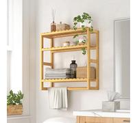Bamworld Rangement Mural pour Salle de Bain à Placer au-Dessus des Toilettes Étagère d'angle à 3 Niveaux Organisateur Porte-Serviettes Armoire à Papier Toilette avec Tringle Naturelle