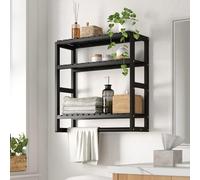 Bamworld Rangement Mural pour Salle de Bain à Placer au-Dessus des Toilettes Étagère d'angle à 3 Niveaux Organisateur Porte-Serviettes Armoire à Papier Toilette avec Tringle Noir