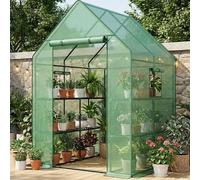 Bamworld Serre d'extérieur avec fenêtres moustiquaires, serres de Plain-Pied à 3 Niveaux avec Housse en polyéthylène pour Jardin et arrière-Cour, Support Portable avec Cadre en Eucalyptus Robuste