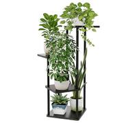 Bamworld Support d'angle pour plantes d'intérieur, étagère en métal à 4 niveaux pour plusieurs plantes, support de fleurs haut pour terrasse, jardin, balcon, salon, chambre à coucher (noir)