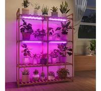 Bamworld Support de Plantes avec Lampes de Croissance - Étagère en Bois à 4 Niveaux pour Fleurs d'Intérieur - Pour Terrasse, Salon, Balcon