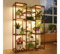 Bamworld Support Plantes avec Lampe LED, Étagère de Culture 8 Niveaux en Bois, Meuble de Jardinage Intérieur Moderne pour Salon et Balcon