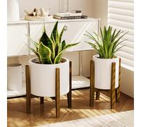 Bamworld Support Plantes d'Intérieur Porte Plante Intérieur Extérieur Réglable Piedestal pour Plantes Cache Pot sur Pied Tabouret Bambou Design pour Balcon Jardin Moderne (Pot Non Inclus)