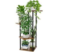 Bamworld Support Plantes Intérieur 4 Niveaux Blanc, Porte Plante Intérieur En Métal Pour Plusieurs Plantes, Étagère Plante D'Angle, Porte Plante Extérieur Pour Balcon, Jardin, Salon (Brun Rustique)
