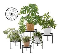 Bamworld - Support Plantes Intérieur Et Extérieur - Ensemble De 5 Étagères Métalliques Rondes - Résistant Pour Intérieur Et Extérieur - Idéal Pour Terrasse Et Jardin