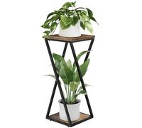 Bamworld Support Plantes Interieur, Porte Plante Interieur avec Étagère Plante Angle, Support Plante Multi Niveaux en Métal et Bois pour Salon Chambre Couloir