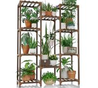 Bamworld Support Plantes Intérieur, Porte Plante Intérieur, Étagère Plante en Bois, Support Plante Extérieur pour Plantes Multiples, Grand Porte Plante pour Salon, Marron