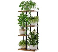 Bamworld Support Plantes Interieur, Support Plante 4 Niveaux en Métal pour Multiple Plantes, Étagère à Fleurs pour Balcon Salon Chambre, Brun
