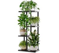 Bamworld Support Plantes Interieur, Support Plante 4 Niveaux en Métal pour Multiple Plantes, Étagère à Fleurs d'Angle pour Intérieur et Extérieur, Noir