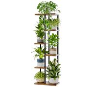 Bamworld Support Plantes Interieur, Support Plante 6 Niveaux en Métal pour Multiple Plantes, Étagère à Fleurs pour Balcon Salon Chambre, Brun