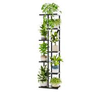 Bamworld Support Plantes Interieur, Support Plante 7 Niveaux en Métal pour Multiple Plantes, Étagère à Fleurs d'Angle pour Intérieur et Extérieur, Noir