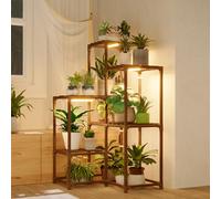 Bamworld Support pour plantes avec lampe de croissance pour plantes d'intérieur - Étagère d'angle avec lampes de croissance pour salon, terrasse