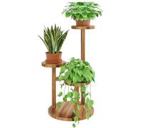Bamworld Support pour plantes d'intérieur à 3 niveaux Étagère à plantes en bois pour plusieurs plantes, Grand support d'angle pour plantes d'extérieur Support de fleurs rond Support pour plantes pour