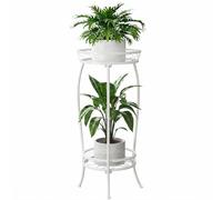 Bamworld Support pour plantes d'intérieur en métal à 2 niveaux - Blanc - Grand support pour plantes multiples - Pour terrasse, jardin, balcon, salon