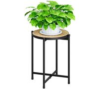 Bamworld Support pour plantes d'intérieur en rotin, table ronde pour grandes plantes, support de plantes haut et robuste pour salon, chambre à coucher, balcon, décoration en rotin bohème