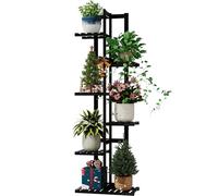 Bamworld Support pour plantes en bambou - Étagère d'intérieur - Petit support de fleurs en métal pour terrasse, jardin, balcon, salon, chambre à coucher (noir, 6 niveaux)