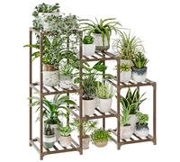 Bamworld Supports pour plantes d'intérieur, étagère en bois à plusieurs niveaux pour plusieurs plantes, échelle à 3 pneus, 7 pots de fleurs pour fenêtre, jardin, balcon, terrasse, coin salon