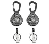 Bamyli Lot de 2 porte-clés magnétiques rétractables - Lanière rétractable robuste avec mousqueton, clip de lanière rétractable pour bobine de badge d'identification tactique - Cordon en acier revêtu