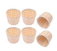Bamyli Lot de 6 mini paniers tissés en bambou et rotin pour travaux manuels, décoration, pique-niques, petits paniers en bois tissé pour fleurs, fruits, coiffeuse