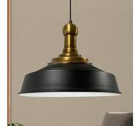 bamyum Asletl Long-Knob Plafonnier Industriel en Bois, Abat-Jour 41cm, Plafonnier et Îlot de Cuisine en Métal, Lampe Suspendue Table à Manger, E27 Salon Salle à Manger, Noir Blanc Suspension