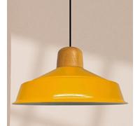 bamyum Asletl Plafonnier Industriel en Bois, Abat-Jour 41cm, Plafonnier et Îlot de Cuisine en Métal, Lampe Suspendue Table à Manger, E27 Salon Salle à Manger, Jaune Foncé Suspension