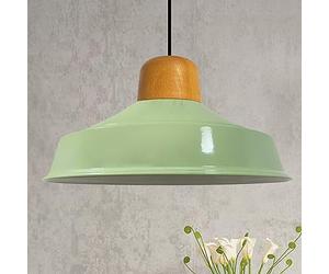 bamyum Asletl Plafonnier Industriel en Bois, Abat-Jour 41cm, Plafonnier et Îlot de Cuisine en Métal, Lampe Suspendue Table à Manger, E27 Salon Salle à Manger, Menthe Verte Suspension