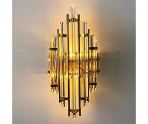 bamyum Champion Applique Murale Intérieure en Cristal de 25x45 cm, Applique Murale Chambre, Couloir, Luminaires Intérieur, Lustre Salon, Décoration de Maison, Lampe de Mur Vintage en Couleur d'Or