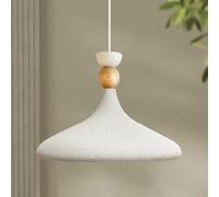 bamyum Champion Lampe à Bois Suspension Moderne en Metal de 35 cm, Lustre de Salon, Chambre, Cuisine, Suspension Luminaire Plafonnier, Éclairage de Plafond, Lampe Suspendue Blanc