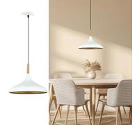bamyum Champion Lampe à Bois Suspension Moderne en Metal de 35 cm, Lustre de Salon, Chambre, Cuisine, Suspension Luminaire Plafonnier, Éclairage de Plafond, Lampe Suspendue Blanc