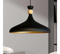 bamyum Champion Lampe à Bois Suspension Moderne en Metal de 35 cm, Lustre de Salon, Chambre, Cuisine, Suspension Luminaire Plafonnier, Éclairage de Plafond, Lampe Suspendue Noir