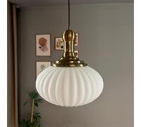 bamyum Élégante suspension vintage en verre blanc 30 cm Lampe suspendue rétro Esstich Lampe à suspension sphérique Lampe de cuisine Salon E27 Lampe en verre à suspendre Abat-jour