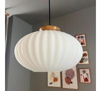 bamyum Élégante suspension vintage en verre blanc 30 cm Lampe suspendue rétro Esstich Lampe à suspension sphérique Lampe de cuisine Salon E27 Lampe en verre à suspendre Abat-jour
