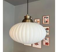 bamyum Élégante suspension vintage en verre blanc 30 cm Lampe suspendue rétro Esstich Lampe à suspension sphérique Lampe de cuisine Salon E27 Lampe en verre à suspendre Abat-jour