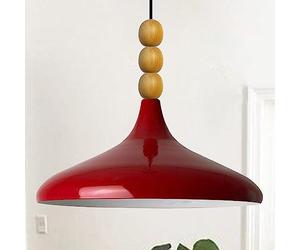 bamyum Holz Champion Suspension Industrielle Plafonnier, 35 cm Abat-Jour Plafonnier, Suspension Industrielle, E27 Lumières Pour Salon & Salle À Manger, Luminaire Suspendu Rouge
