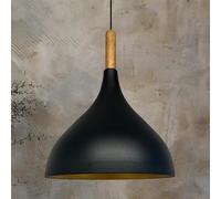 bamyum Suspension Luminaire Industrielle de 26 cm pour Salle à Manger, Lustre Salon de avec Bois, Lustre Bureau E27 en Métal, Vintage Lampe pour Chambre, Cuisine, Couloir, Café, Bar, Restaurant, Noir