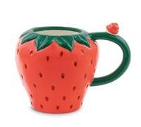 ban.do Tasse fantaisie en céramique, 355 ml, tasse à café et à thé avec grande poignée, passe au lave-vaisselle et au micro-ondes, tasse à fruits 3D, fraise