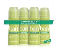 Ban Roll-On Antiperspirant Deodorant, Unscented, 3.5-Ounce Bottles (Pack of 4) by Ban
