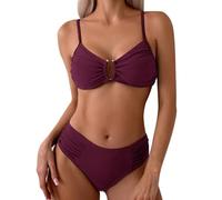 BañAdor Mujer Natacion Conjuntos Verano Dos Piezas Nuevo Traje de baño de Bikini Para Mujer, Traje baño talle Color sólido, dividido Swimsuit Women Parte Arriba Bikini (Wine, M)
