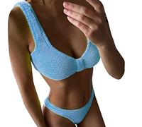 BañAdor Push up Con Relleno Ropa Playa Mujer Conjunto de 2 trajes de baño Para Mujer, Sujetador recortado Color sólido, Bikini Bajo, Traje baño BañAdor Natacion Mujer Bikinis (Sky Blue, M)