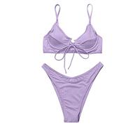 BañAdor Push up Con Relleno Sin Tirantes Mujer Stock Drop Up Bra Conjunto de Bikini Sexy Para Mujer Conjunto de Traje baño sólido Bikini Deportivo Traje BañO (Purple, M)