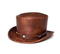 BANAN Chapeau haut-de-forme steampunk en cuir - Chapeau haut-de-forme steampunk - Chapeau haut de forme de magicien - Chapeau haut-de-forme steampunk