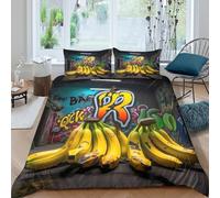 Banana Bunch Linge de Lit Microfibre résistante 3 Pièces 3D Imprimée Facile d'entretien Urban Street Art Style Parure de Lit avec Taie d'oreiller Ultra Douce for Chambre de garçons King（220x240cm）