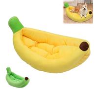 Banana Canapé-lit pour chien et chat - Lit mignon en forme de bateau moelleux - Coussin en osier doux - 70 x 40 x 13 cm (jaune, L)