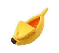 Banana Cat Bed - Nid pour animaux de compagnie confortable, coussin moelleux doux | Pousse de couchage jaune chaud, abri à moitié ouvert sur le thème des fruits, cachette couverte aux lapins, furets,