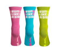 Banana Feet Lot de 3 chaussettes de sport pour femme en coton brodé avec motifs amusants et originaux Qualité et fabrication locale Run Like a Girl, Divers , 36-40