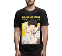Banana Fish Men's Crew Neck T-Shirts Casual Tops Tee Black Hiking Cotton Manches Courtes(Medium)