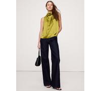 Banana Republic Banana Republic Green Stretch-Satin Tie-Neck Top